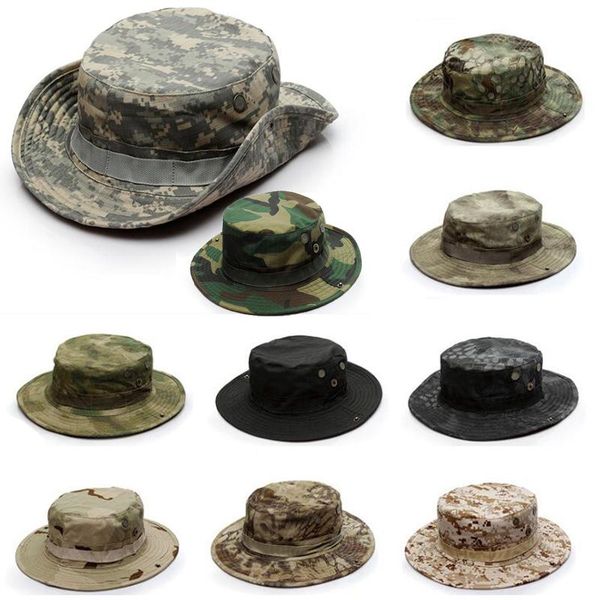 

camouflage tactical military boonie hat us army caps camo men outdoor sports sun bucket cap fishing hiking hunting gear hats, Black;white