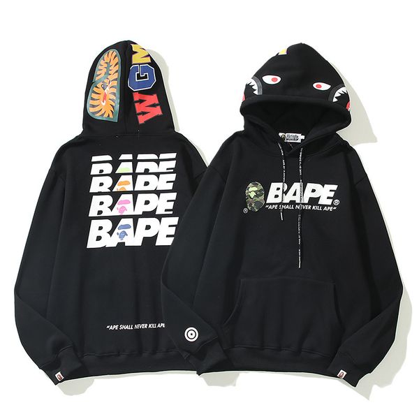 

hoodies winter ape ghost letter sweater pullover hooded plush men and women casual loose, Black