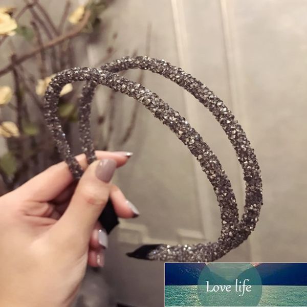 

fashion korea crystal soft headband for women rhinestone hairband beads bezel girls double root hairband hair accessories, Silver
