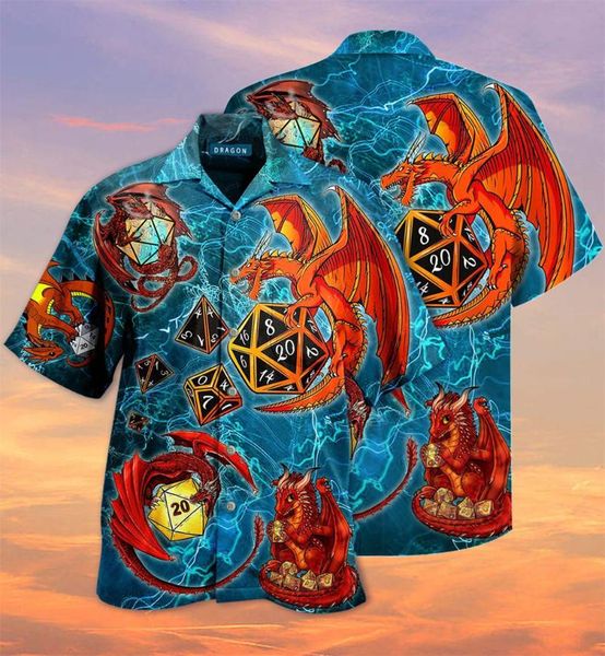 

men's t-shirts usa size lucky dragon playing dice 3d printing summer hawaiian beach casual fashion loose plus shirt custom, White;black
