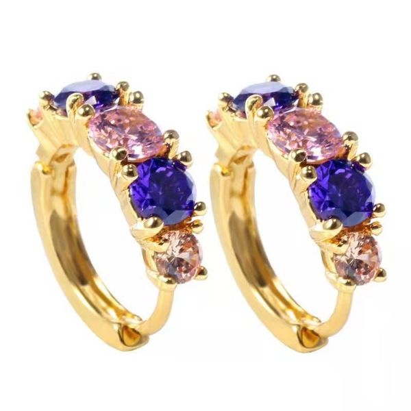 Hoop Huggie all'ingrosso 6 paia di romantici orecchini con zirconi rosa viola, gioielli di moda da donna multicolori in cristallo lucido