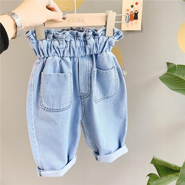 

childrens jeans spring girls high waist casual pants baby girl pant, Blue