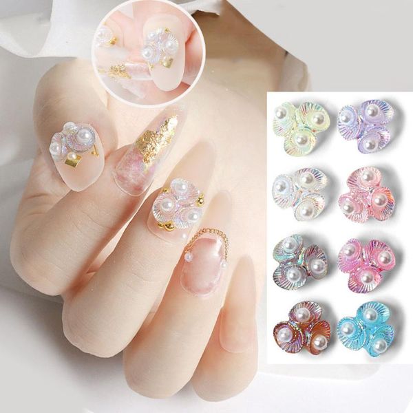 

nail art decorations 10pcs/set aurora little flower pearl jewelry cute shell diy decoration, Silver;gold