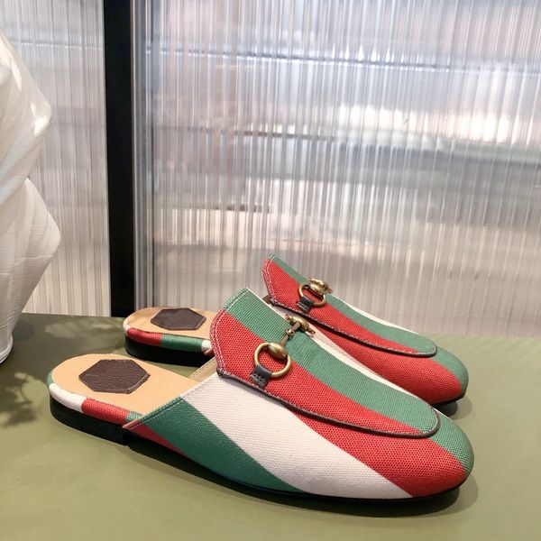 

lazy women's shoes fashion designer comfortable flat bottom luxury classic half slippers, Red;white