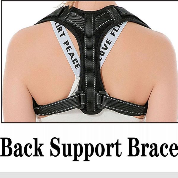 

adjustable prevent strained back protector aligner posture shoulder lumbar support with correction, Black;blue