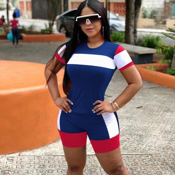 

plus size two piece women tracksuits set summer clothes tracksuit biker shorts patchwork sportwear matching sets jogging femme, Gray