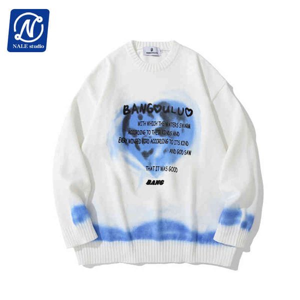 

harajuku male female heart-shaped pattern, cotton knitted sweater, hip-hop clothing, autumn and winter leisure retro et, White;black