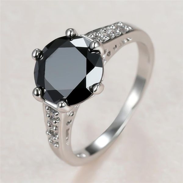 

classic male female black crystal ring charm silver color thin wedding rings for women men dainty round zircon engagement, Slivery;golden