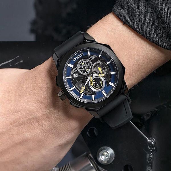 

wristwatches ruimas waterproof quartz man's wristwatch hardlex mirror luxury casual watch men luminous, calendar, Slivery;brown