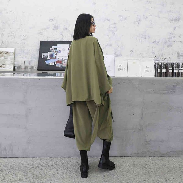 

[eam] wide leg pants ruffles big size two piece suit new lapel long sleeve black loose women fashion spring autumn 1z84706 201007, White