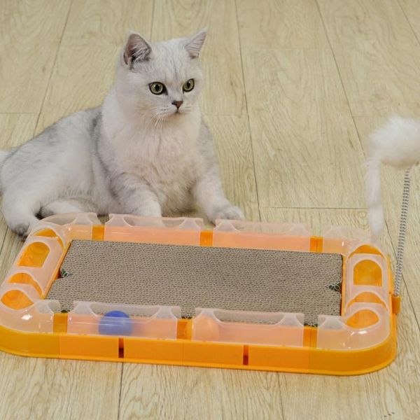 

cat scratcher board cardboard nail scraper mat track toys kitten lounge rest bed furniture damage prevents cats scratching p