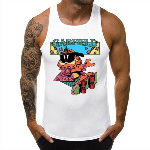 

fashion skater garfield printed sunglass garf men tank sleeveless garment singlet casual clothing cool vest, White;black