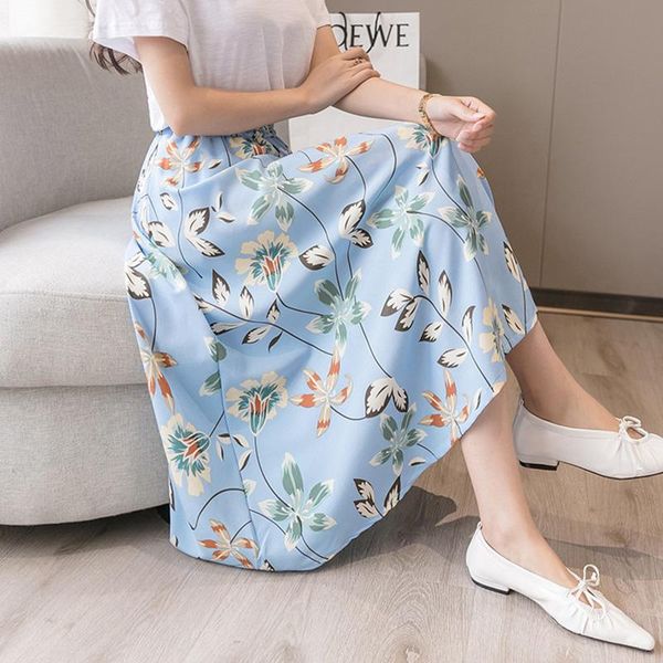

women skirts bohemian long floral printed beach a-line high waist girls elegant female bottom, Black
