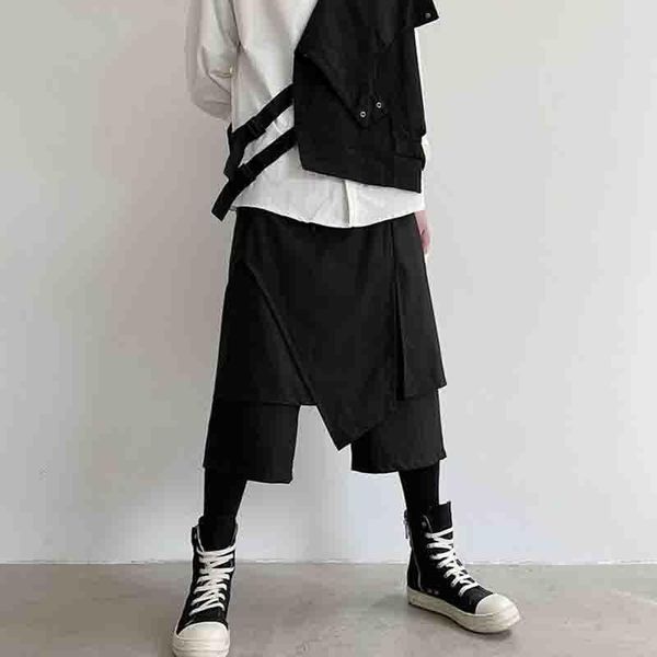 

chaopai japanese personality yamamoto minority dark irregular casual pants 2-piece skirt 8-part man men's, Black