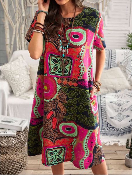 

summer bohemian large print pullover dress, Black;gray