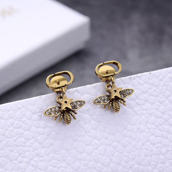

design jewelry temperament pentagram letter earrings new women's diamond star bee wing earrings, Silver