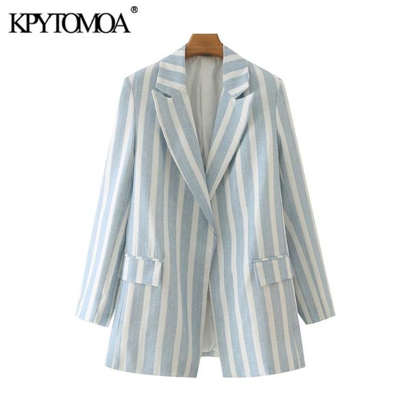 

women's suits & blazers kpytomoa women 2021 fashion office wear striped blazer coat vintage long sleeve flap pockets female outerwear c, White;black
