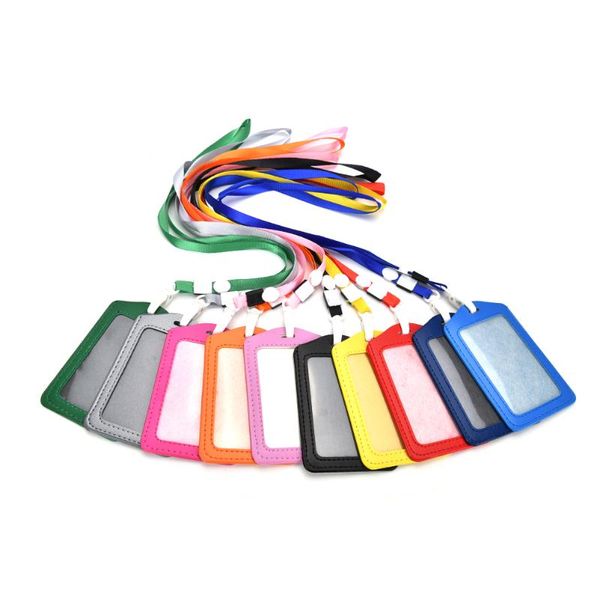 

leather neck strap card holder bus id business case with lanyard cover metal credit nfc cell phone straps & charms