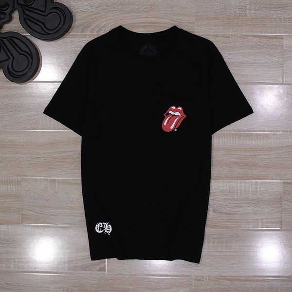 

chrome cross rolling stone red tongue short sleeve, White;black