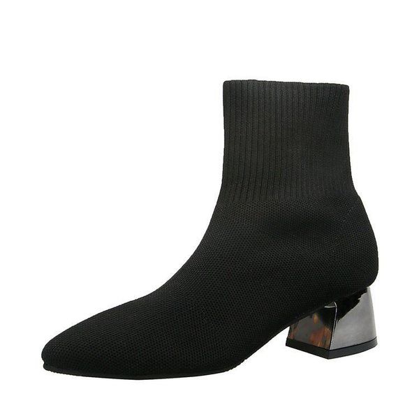 

boots spring and autumn women socks pointed toe elastic womens breathable high heels ladies ankle, Black