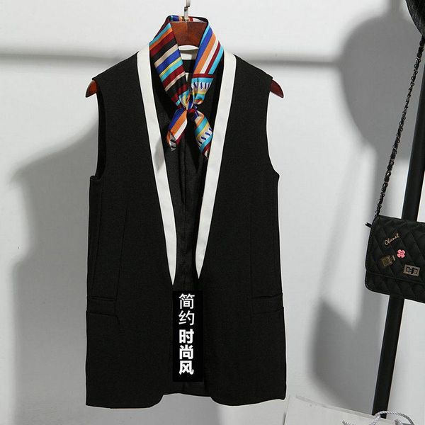 

women's vests 7xl fashion korean hit color vest waistcoat women no collar slim fit cardigan plus size sleevless blazer femme jacket f2, Black;white