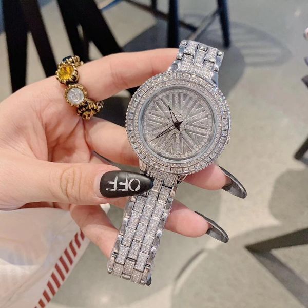 

wristwatches fashion spinning dial women watches quartz designer waterproof bracelet watch with rhinestone crystal ladies, Slivery;brown