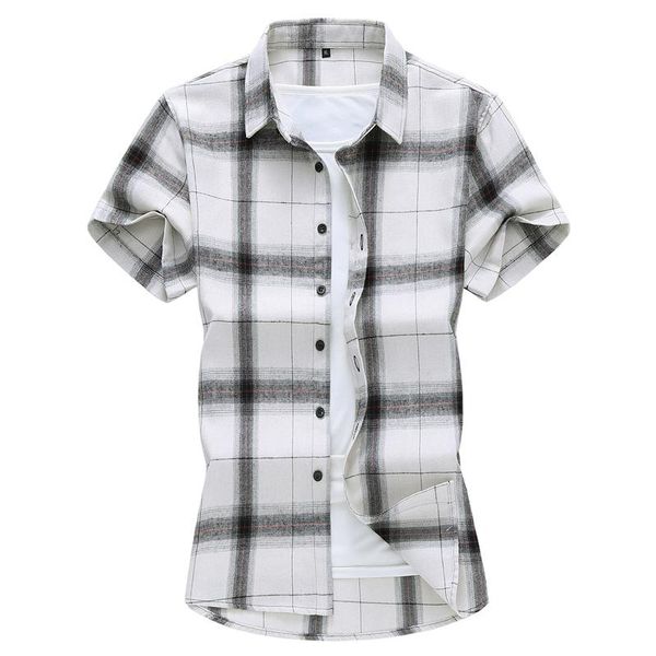 

men's casual shirts 2021 luren plus size 5xl 6xl 7xl short sleeve shirt summer fashion plaid male brand clothes, White;black
