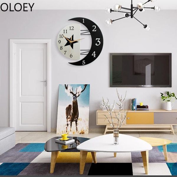 

wall clocks modern creative 3d clock wood moon silent living room watch mechanism kitchen reloj de pared large luxury