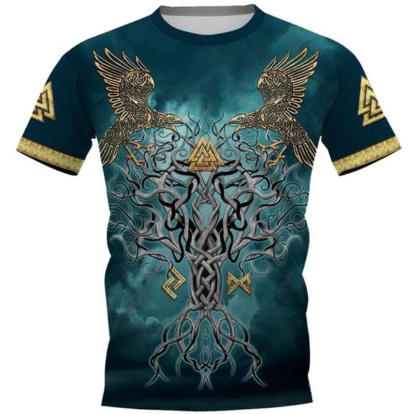 

men's t-shirts fashion viking tattoo pattern printed brand clothing 3d t-shirt summer funny short sleeve, White;black