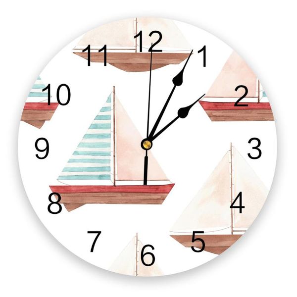 

boat stripes art watercolor wall clock living room bedroom watch mute cartoon home decoration clocks