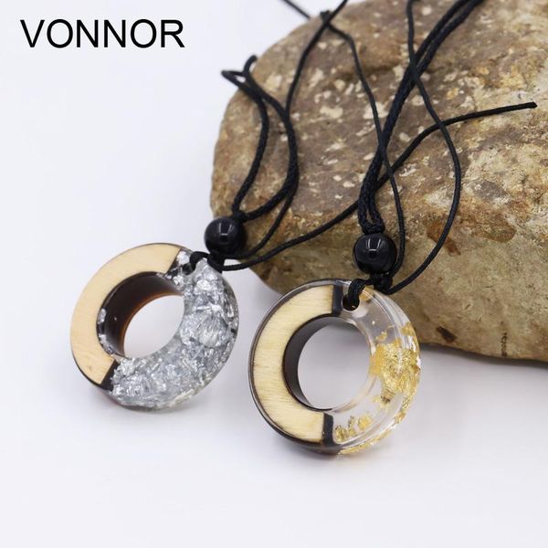 

pendant necklaces wood resin necklace fashion men women circle adjustable woven rope chain couple jewelry, Silver