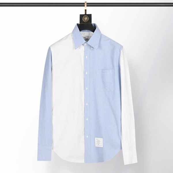 

light luxury tide brand tb men's clothing spring and autumn pure cotton oxford embroidery contrast color splicing personalized slim lon, White;black
