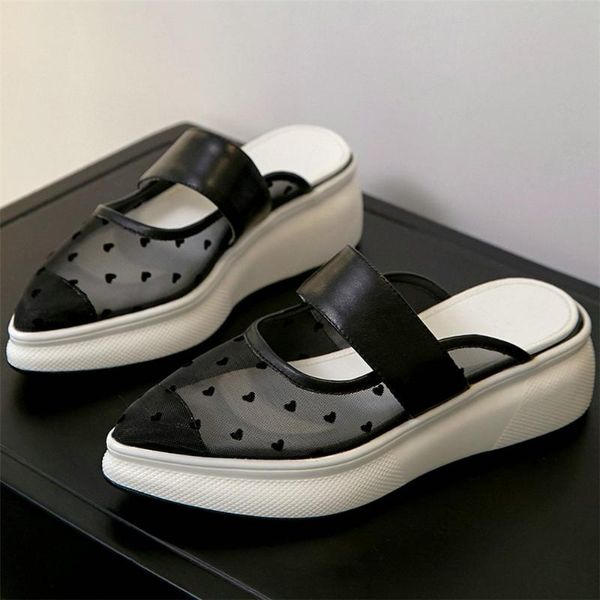 

dress shoes punk creepers women breathable lace wedges high heel gladiator sandals female summer pointed toe fashion sneakers casual, Black