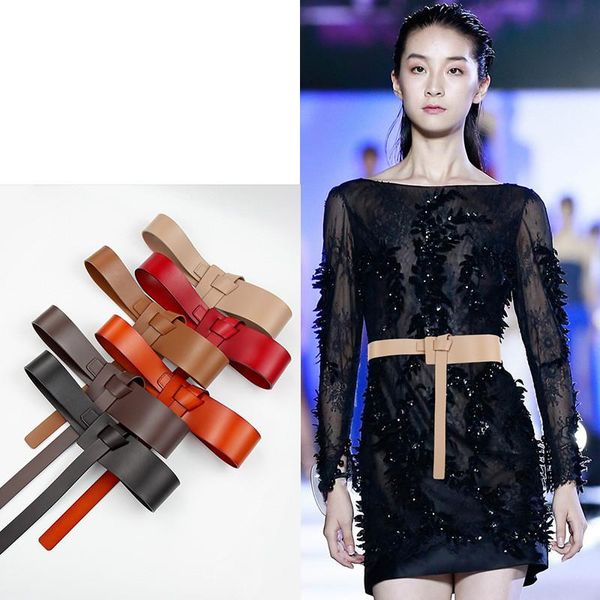 

belts women belt style personality knot fashion elegant cowhide without buckle design comfortable leather dress female, Black;brown