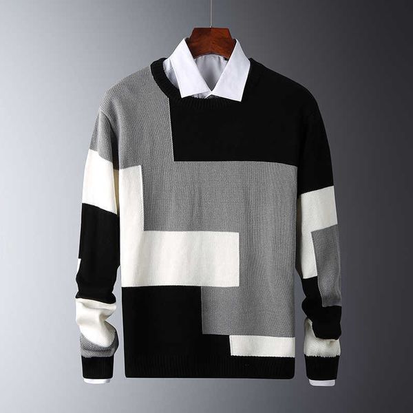 

men long sleeve knitted sweater patchwork winter male warm pullovers casual brand pattern outfits sweaters coat men 210603, White;black