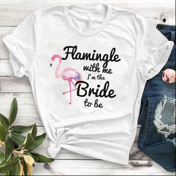 

flamingo printed short sleeve women t shirts loose tee clothes graphic, White