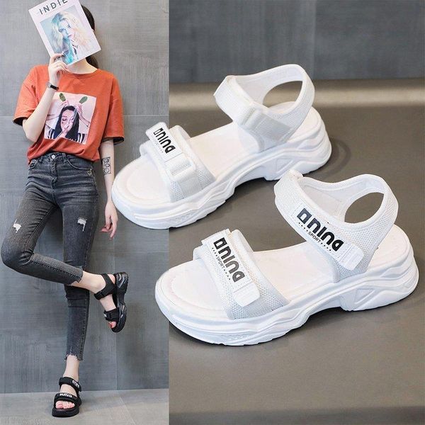 

sports sandals for women summer korean edition fashion thick-soled student versatile shoes beach, Black