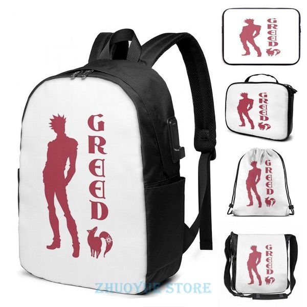 

backpack graphic print the seven deadly sins - ban sin of greed usb charge men school bags women bag travel laptop