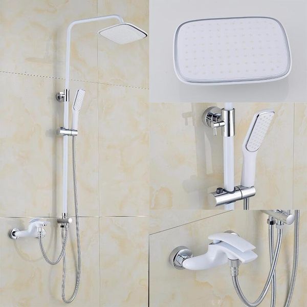 

brass material chrome and white bathroom shower faucet set rainfall bath sets
