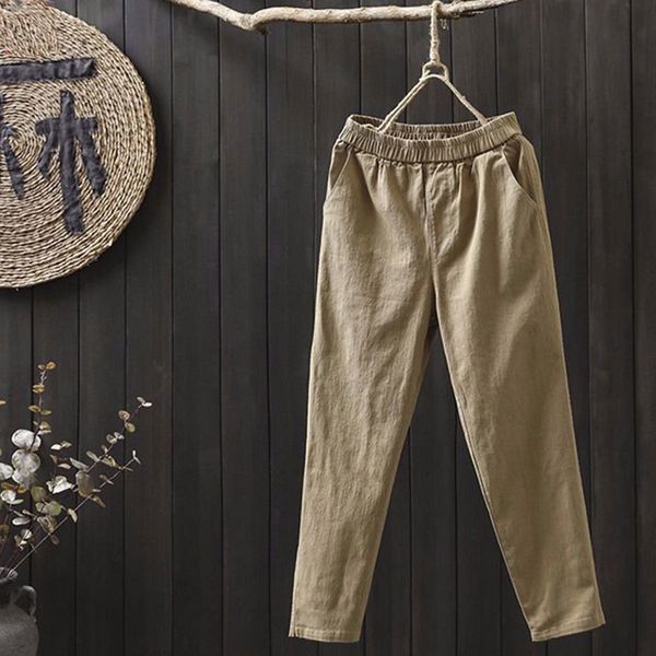 

women's pants & capris spring women harem plus size elastic waist all-match casual ankle-length cotton female solid khaki d149 sa1, Black;white