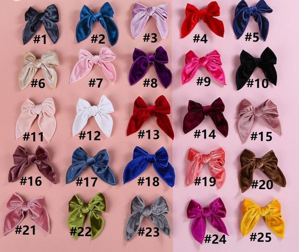 

sweet girls velvet bows hair clip 25 color kids candy color bow barrettes children princess accessories hairpins q4353, Slivery;white