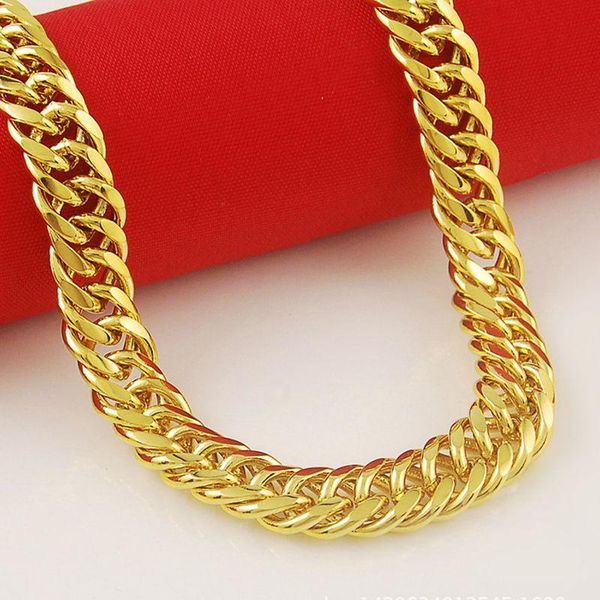 

chains fashion domineering jewelry yellow gold filled mens double curb chain necklace, Silver
