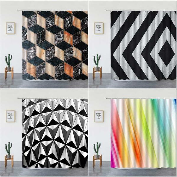

shower curtains geometry pattern set marble black and white stripes printed wall hanging bathroom decor bathtub screen with hook