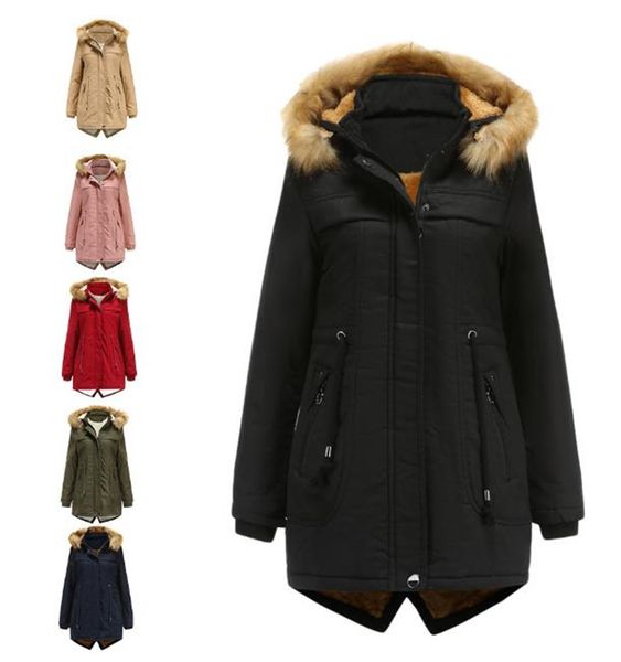 

Womens winter parka fur collar with cotton fleece more size outerwear, Black