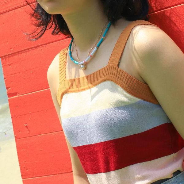 

chokers quanchi color polymer clay beads necklace heishi handmade beaded for women fashion stackable chain jewelry, Golden;silver
