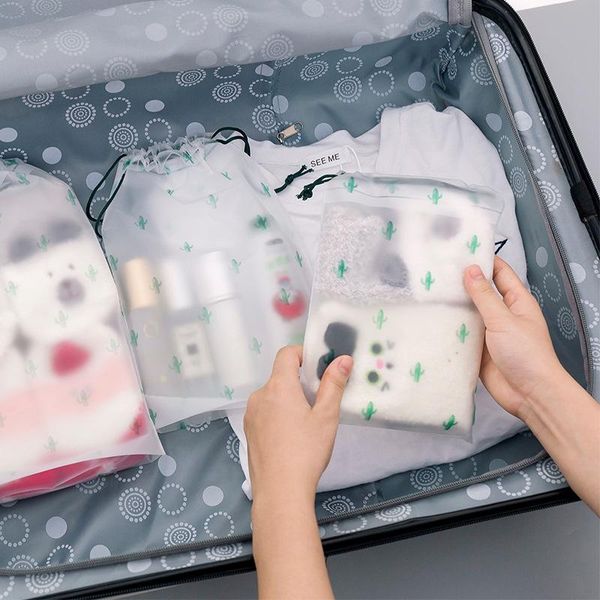

storage bags cute transparent home bag organizer travel drawstringm luggag big meduim small size catcus
