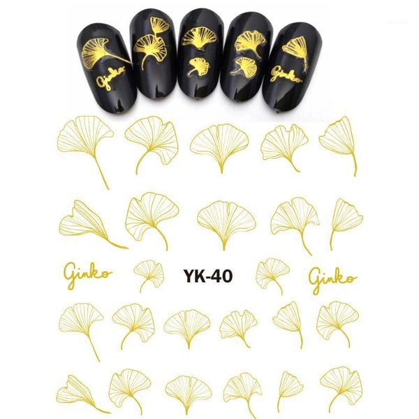 

gold/ silver water stickers metallic nail decals flower ginko transparent petals leaf orchid lotus narcissus yk37-421, Black