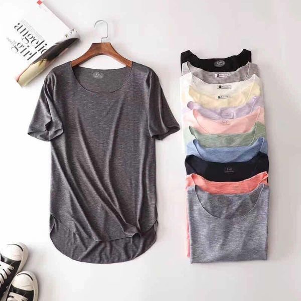 

women's t-shirt softe seamless women t-shirts fashion summer o-neck short sleeve loose asymmetric female tees w821, White