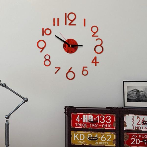 

wall clocks home decor stickers clock 3d mute quartz hanging diy acrylic self-adhesive mirror