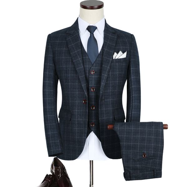 

men's suits & blazers 3-piece men's wear, smart checkered casual jacket, vest and trousers, bridegroom's wedding , premium 20, White;black